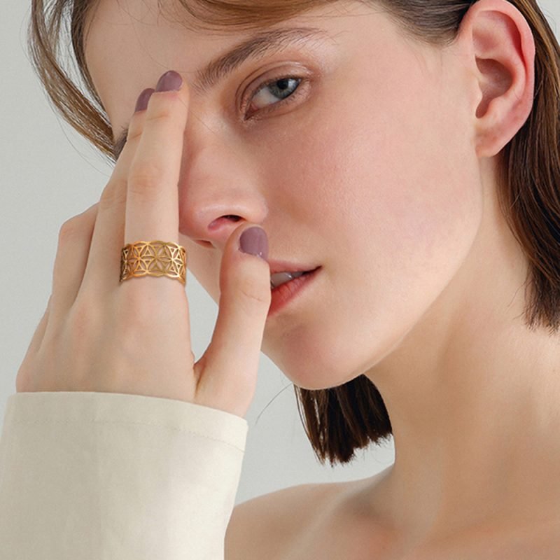 Bague Fleur de Vie Acier Inoxydable - Bague Symbole Sacré - Yogazen
