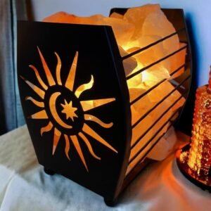 Lampe Cristaux de Sel - Panier en Métal - Lune Étoile - Lampe de Sel - Yogazen
