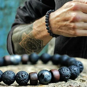 Bracelet pour Homme en Pierre de Lave - Bracelet Bouddhiste - Yogazen