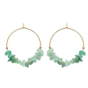 Boucle d'oreille créole pierres cassées Amazonite - Bijoux Artisanaux Pierres Naturelles - Yogazen