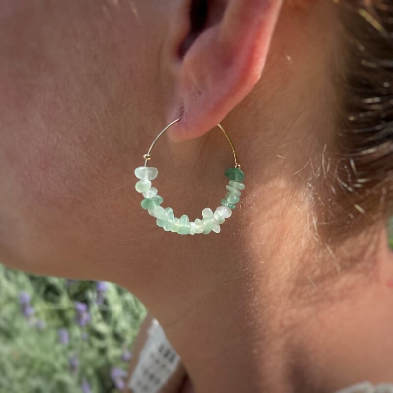 Boucle d'oreille créole pierres cassées Amazonite - Bijoux Artisanaux Pierres Naturelles - Yogazen