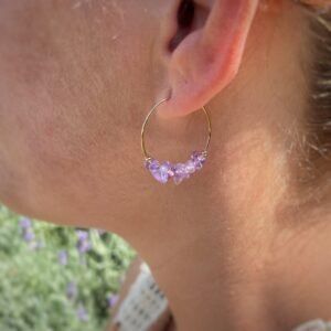 Boucle d'oreille créole pierres cassées Améthyste - Bijoux Artisanaux Pierres Naturelles - Yogazen