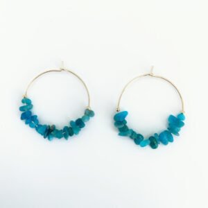 Boucle d'oreille créole pierres cassées Apatite - Bijoux Artisanaux Pierres Naturelles - Yogazen