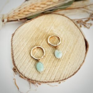 Boucle d'oreille petite créole avec pierre Amazonite - Bijoux Artisanaux Pierres Naturelles - Yogazen