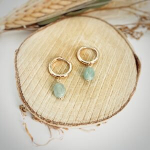 Boucle d'oreille petite créole avec pierre aventurine - Bijoux Artisanaux Pierres Naturelles - Yogazen