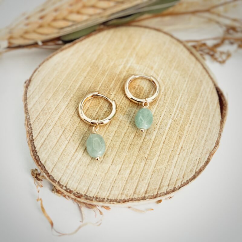 Boucle d'oreille petite créole avec pierre aventurine - Bijoux Artisanaux Pierres Naturelles - Yogazen