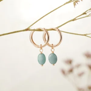 Boucle d'oreille petite créole avec pierre aventurine - Bijoux Artisanaux Pierres Naturelles - Yogazen