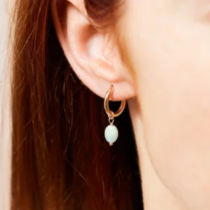 Boucle d'oreille petite créole avec pierre aventurine - Bijoux Artisanaux Pierres Naturelles - Yogazen