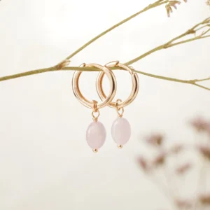 Boucle d'oreille petite créole avec pierre Quartz Rose - Bijoux Artisanaux Pierres Naturelles - Yogazen