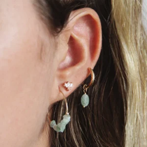 Boucle d'oreille créole pierres cassées Amazonite - Bijoux Artisanaux Pierres Naturelles - Yogazen