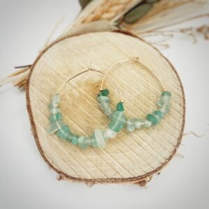 Boucle d'oreille créole pierres cassées Amazonite - Bijoux Artisanaux Pierres Naturelles - Yogazen