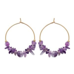 Boucle d'oreille créole pierres cassées Améthyste - Bijoux Artisanaux Pierres Naturelles - Yogazen