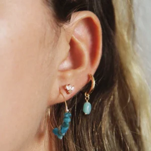 Boucle d'oreille créole pierres cassées Apatite - Bijoux Artisanaux Pierres Naturelles - Yogazen