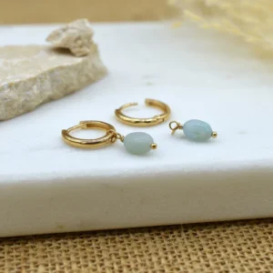Boucle d'oreille petite créole avec pierre Amazonite - Bijoux Artisanaux Pierres Naturelles - Yogazen