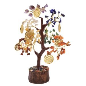 Arbre du Bonheur 7 Chakras et Fleur de Vie – 160 Pierres, 18 cm