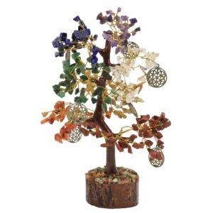 Arbre du Bonheur 7 Chakras et Fleur de Vie – 300 Pierres, 23 cm