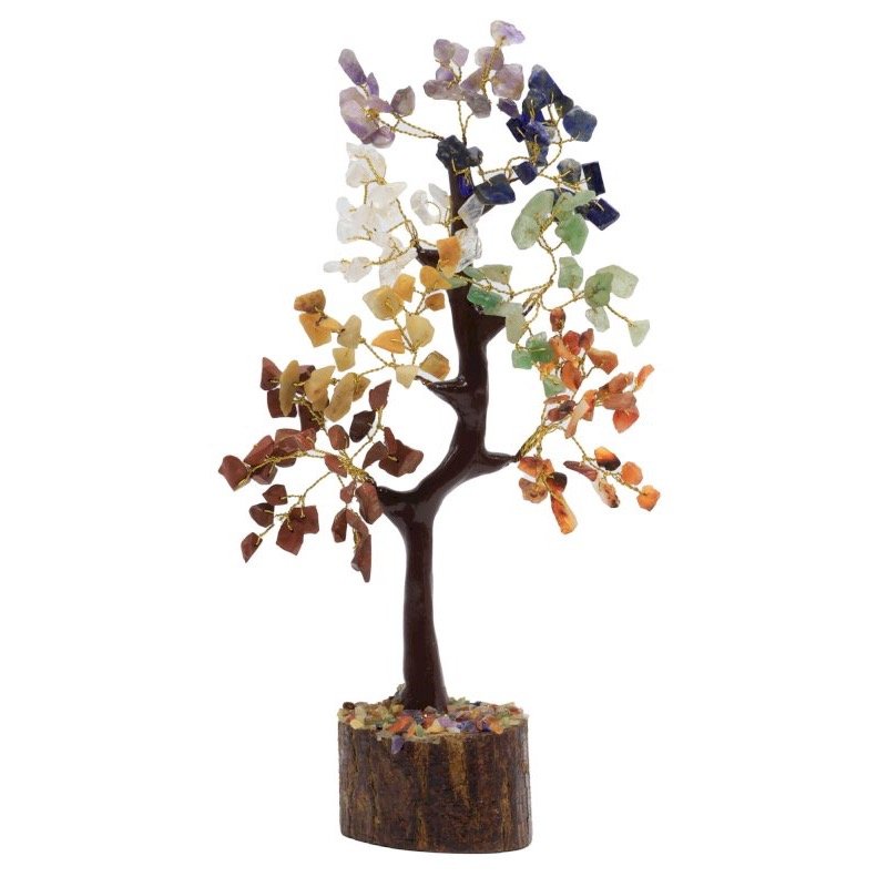 Arbre du Bonheur 7 Chakras – 160 Pierres Brutes, 15 x 18 cm