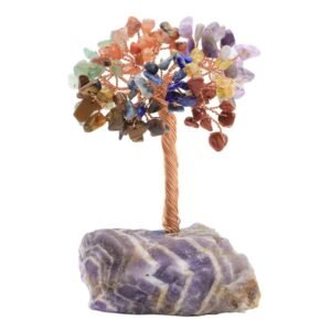 Arbre du Bonheur 7 Chakras sur Base Améthyste Brute – 14 cm