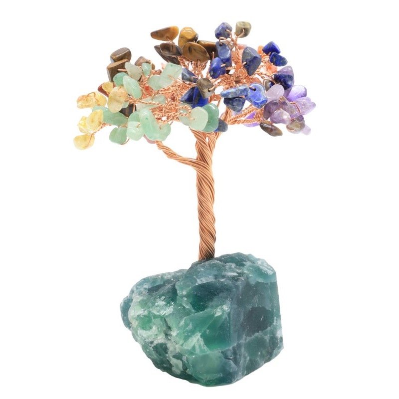 Arbre du Bonheur 7 Chakras sur Base Fluorite Brute – 14 cm