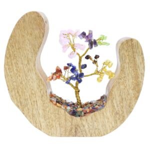 Arbre du Bonheur 7 Chakras sur Décor Bois de Manguier – 17 cm