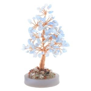 Arbre du Bonheur Aigue Marine sur Agate Polie – 14 cm