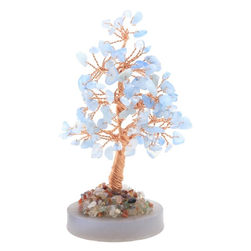 Arbre du Bonheur Aigue Marine sur Agate Polie – 14 cm