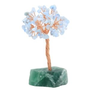 Arbre du Bonheur Aigue Marine sur Base Fluorite Brute – 14 cm