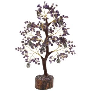 Arbre du Bonheur Améthyste et Lotus – 300 Pierres, 23 cm