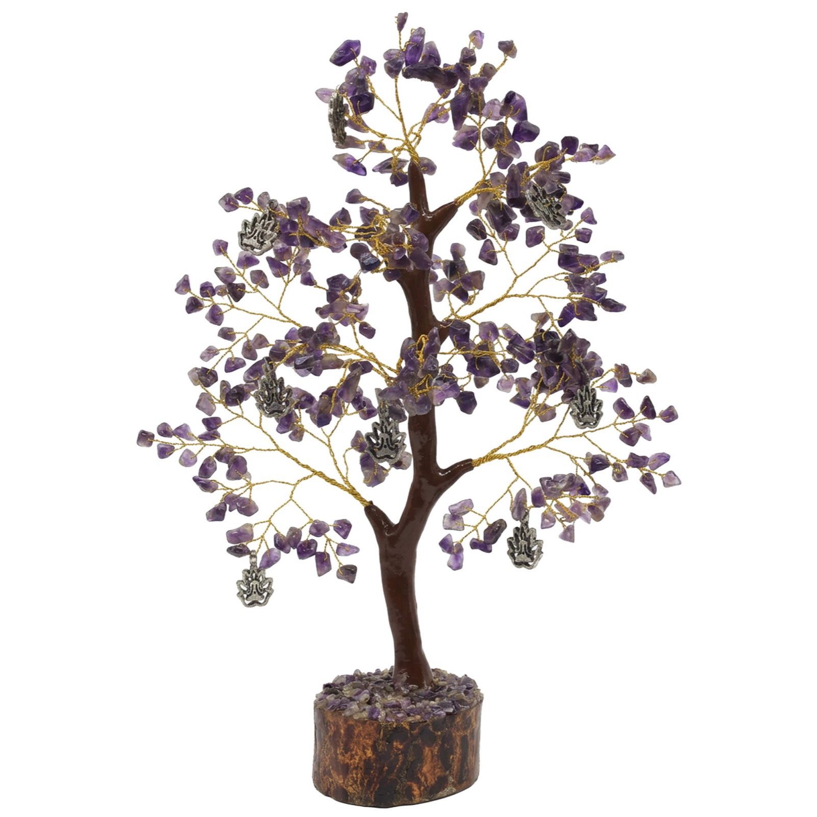 Arbre du Bonheur Améthyste et Lotus – 300 Pierres, 23 cm