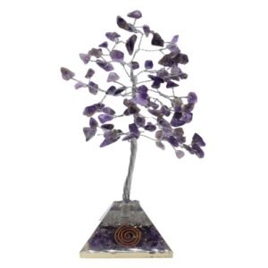Arbre du Bonheur Améthyste Orgonite – 100 Pierres Brutes, 8 x 21 cm