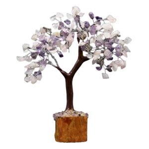 Arbre du Bonheur Améthyste & Quartz Rose Lotus – 160 Pierres Brutes, 15 x 18 cm
