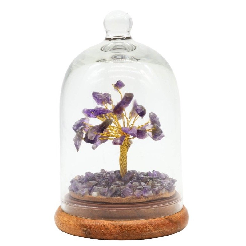 Arbre du Bonheur Améthyste sous Cloche en Verre – 13 cm