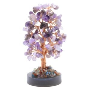 Arbre du Bonheur Améthyste sur Agate Polie – 14 cm