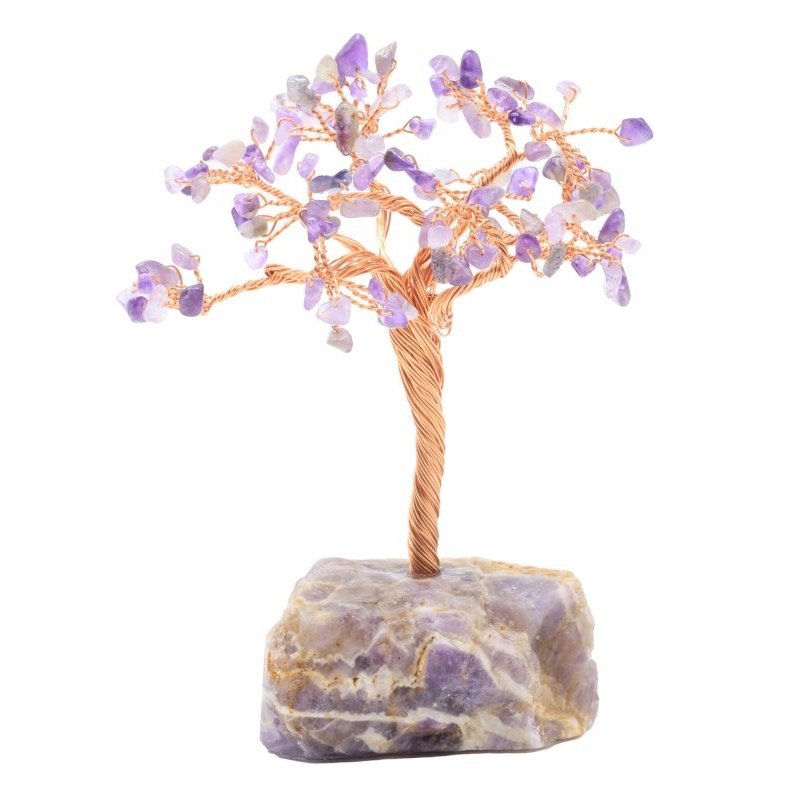Arbre du Bonheur Améthyste sur Base Améthyste Brute – 14 cm