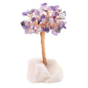 Arbre du Bonheur Améthyste sur Base Quartz Rose Brute – 14 cm