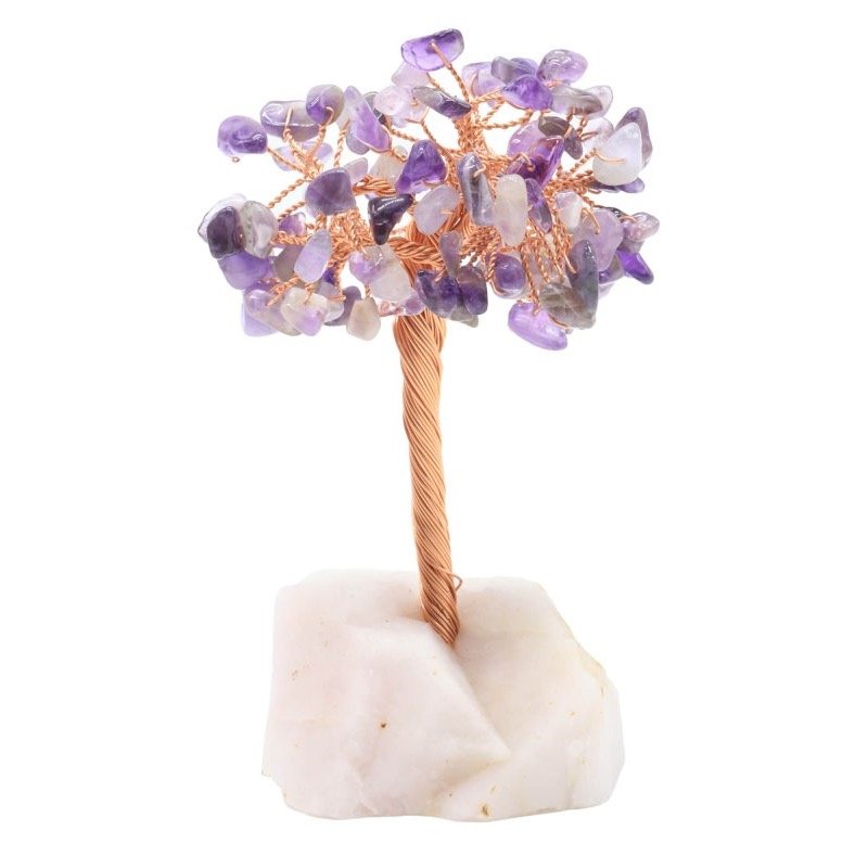 Arbre du Bonheur Améthyste sur Base Quartz Rose Brute – 14 cm