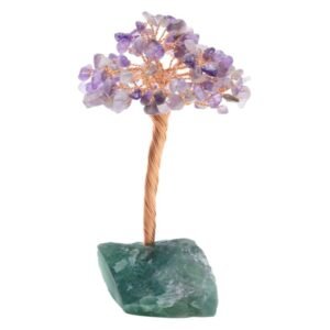 Arbre du Bonheur Améthyste Verte sur Base Fluorite Brute – 14 cm