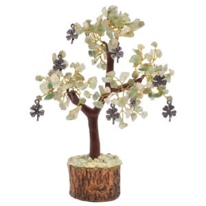 Arbre du Bonheur Aventurine Verte et Trèfle à Quatre Feuilles – 160 Pierres, 18 cm