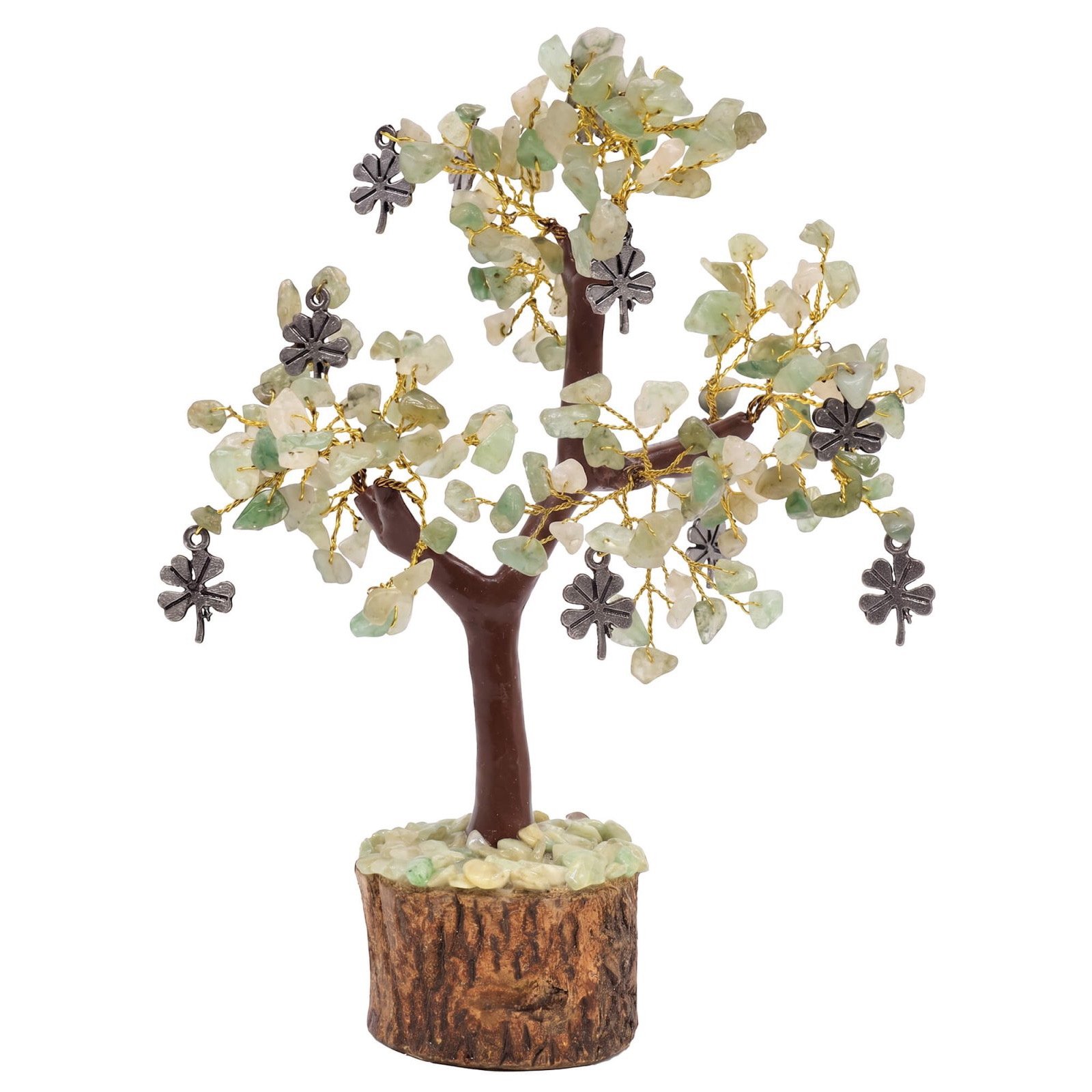 Arbre du Bonheur Aventurine Verte et Trèfle à Quatre Feuilles – 160 Pierres, 18 cm