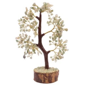 Arbre du Bonheur Aventurine Verte et Trèfle à Quatre Feuilles – 300 Pierres, 23 cm