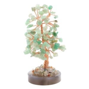 Arbre du Bonheur Aventurine Verte sur Agate Polie – 14 cm