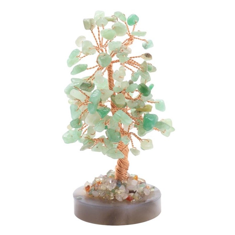 Arbre du Bonheur Aventurine Verte sur Agate Polie – 14 cm