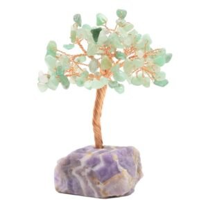Arbre du Bonheur Aventurine Verte sur Base Améthyste Brute – 14 cm