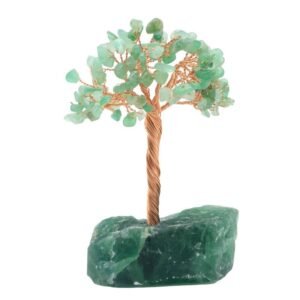 Arbre du Bonheur Aventurine Verte sur Base Fluorite Brute – 14 cm