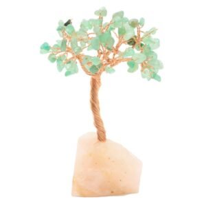 Arbre du Bonheur Aventurine Verte sur Base Quartz Rose Brute – 14 cm