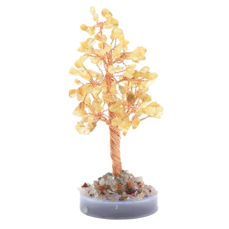 Arbre du Bonheur Citrine sur Agate Polie – 14 cm