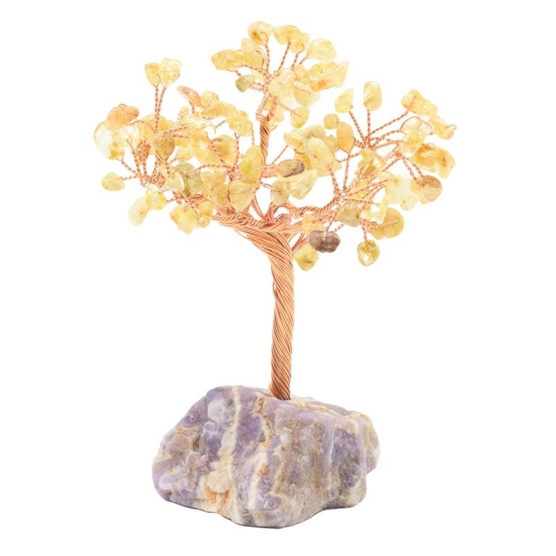 Arbre du Bonheur Citrine sur Base Améthyste Brute – 14 cm