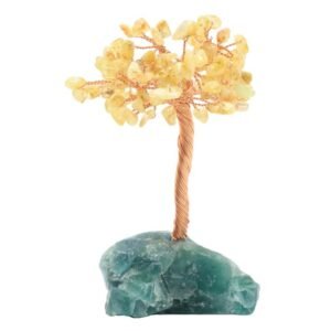 Arbre du Bonheur Citrine sur Base Fluorite Brute – 14 cm