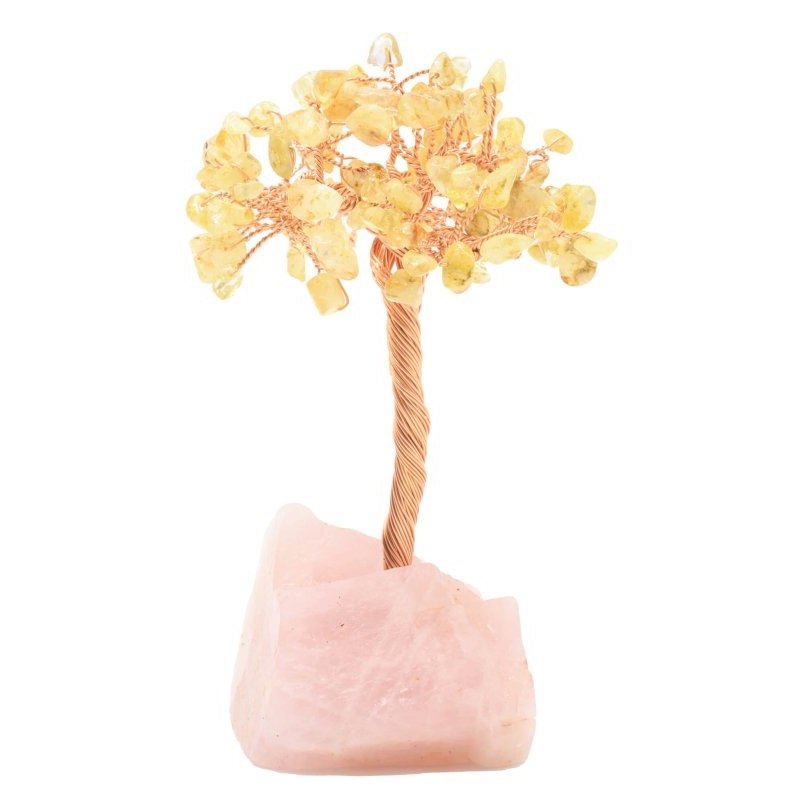 Arbre du Bonheur Citrine sur Base Quartz Rose Brute – 14 cm