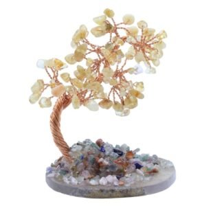Arbre du Bonheur Citrine sur Tranche d'Agate – 12 cm